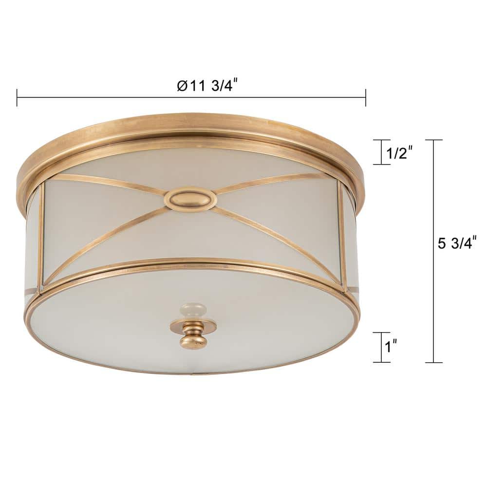 11.75 in. 2-Light Brass Flush Mount with Frosted Glass Shade and No Bulbs Included 1-Pack - Hercitys