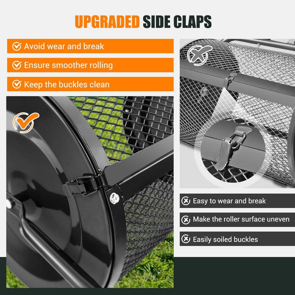 2.7 cu. ft. Metal Peat Moss Handheld Spreader Compost Spreader with Upgrade Side Latches and U-Shape Handle Black - Hercitys