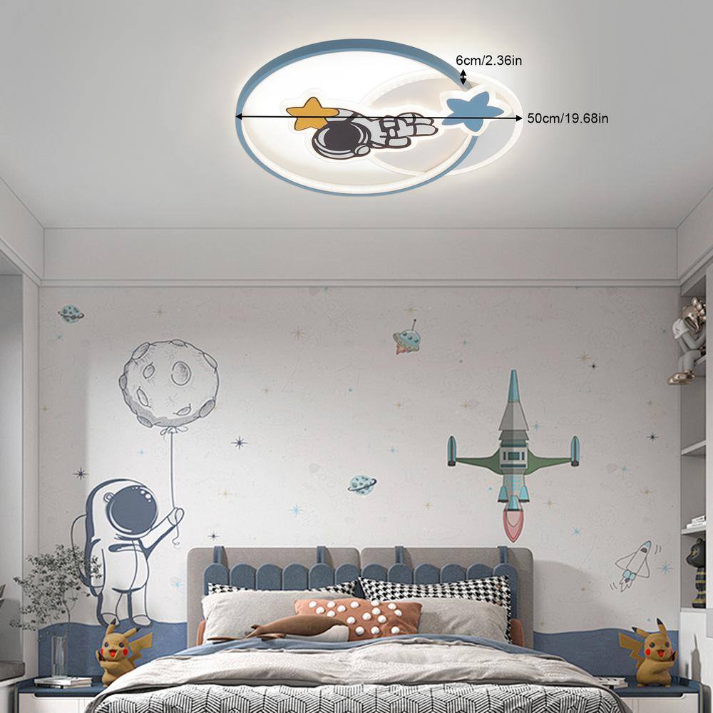 19.68 in. Blue and White Modern Creative Astronaut Dimmable LED Flush Mount Ceiling Light with Remote Control - Hercitys