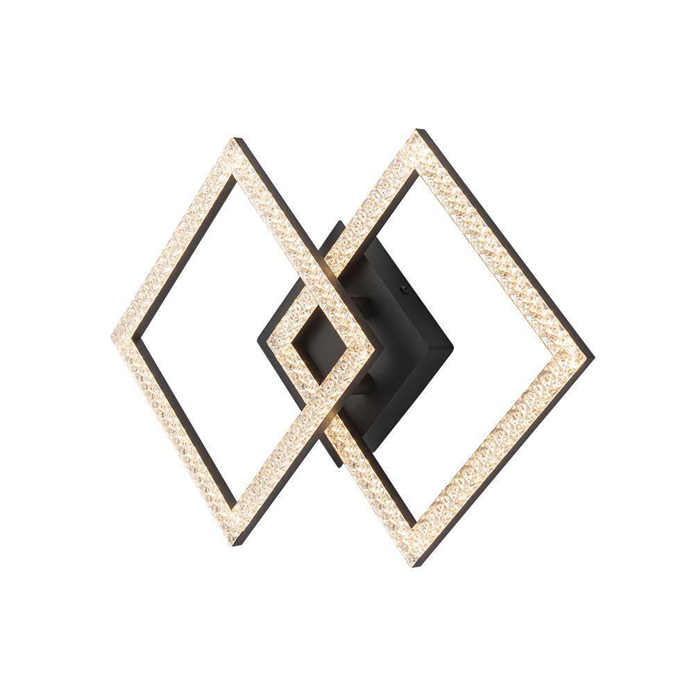 14.17 in. 2-Light Matte black LED Semi-Flush Mount, Modern Crystal Flush Mount Ceiling Light Fixture Squares Chandelier - Hercitys