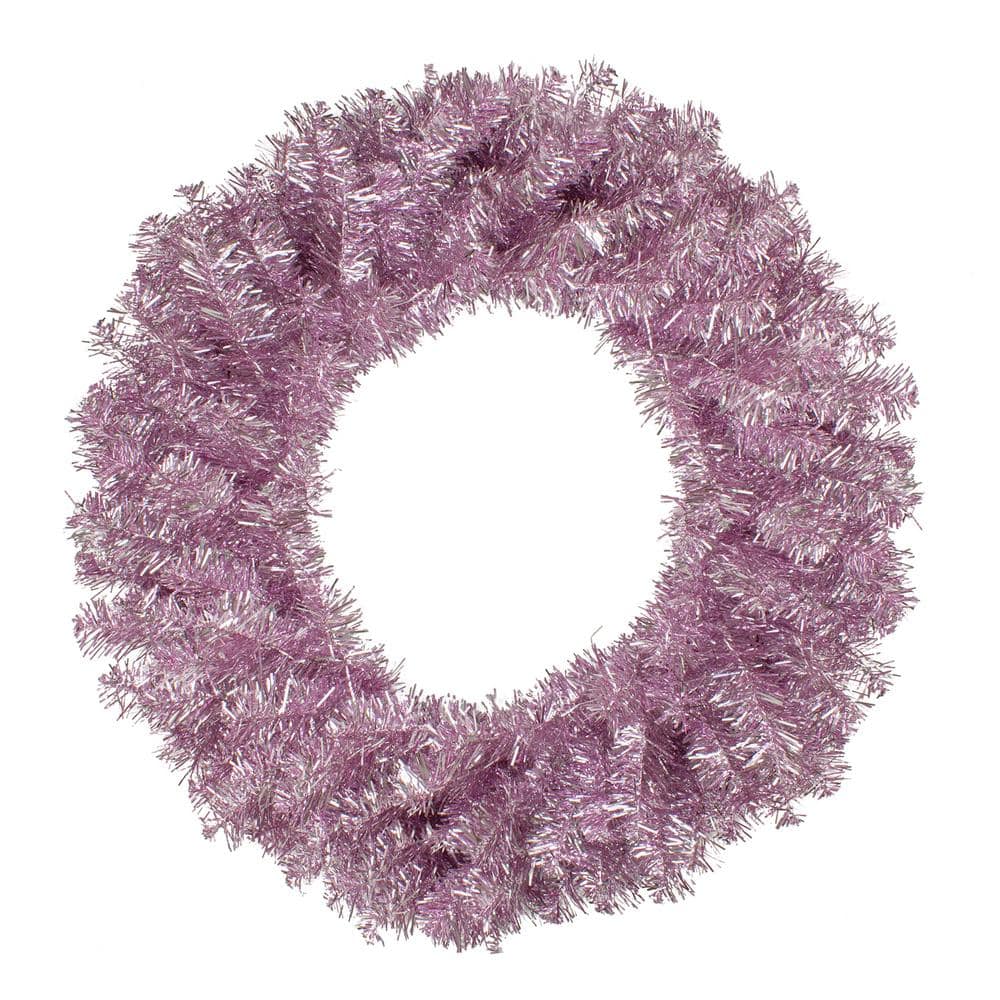 24 in. Unlit Artificial Double Tinsel Christmas Wreath, Metallic Pink - Hercitys