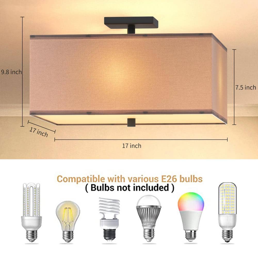 17 in. 4-Light White Fabric Square Semi-Flush Mount Light - Hercitys