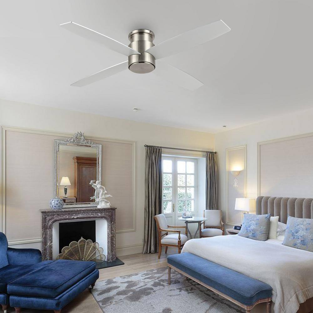 52 in. Nickel Flush Mount DC Ceiling Fan without Lights, 4 Reversible Blades - Hercitys