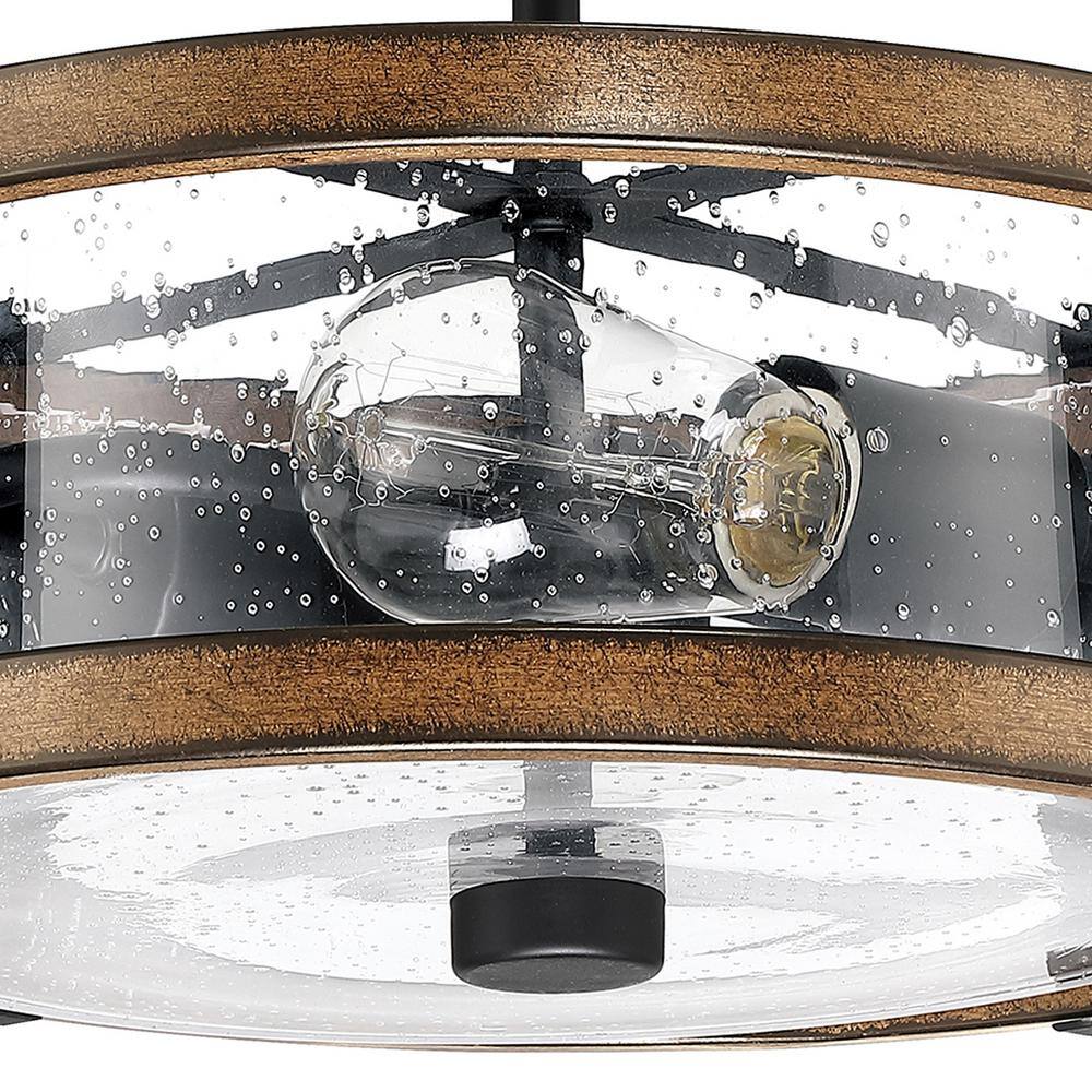 5.12 in. 2-Light Matte Black and Barnwood Accents Semi-Flush Mount Light with Shade (Bulbs Not Included) - Hercitys