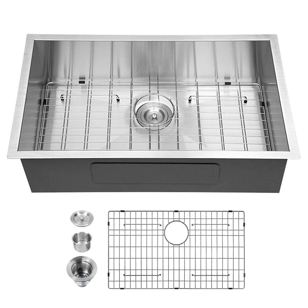 26 in. Drop-In/Undermount 16-Gauge Stainless Steel Single Bowl Kitchen Sink with Basket Strainer - Hercitys