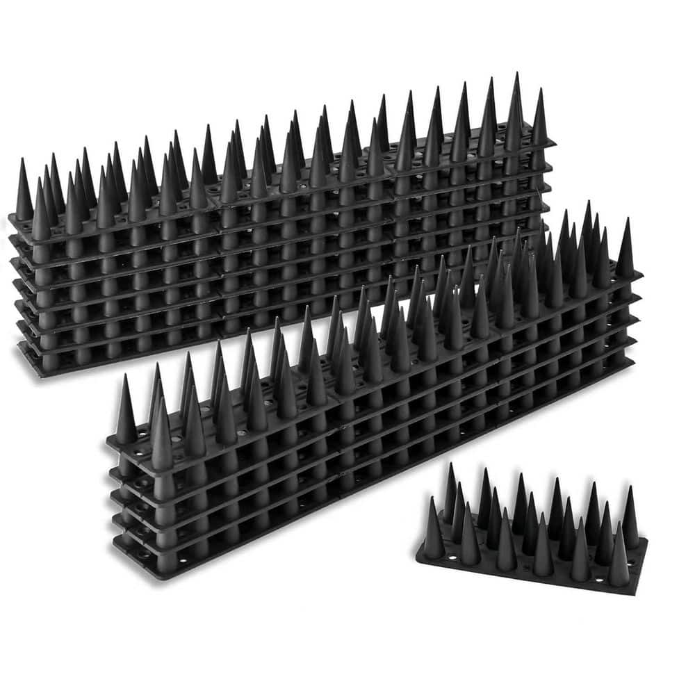 4 in. x 1.57 in. Plastic Bird Spikes for Blocking Little Robin, Pigeon, Squirrel, Raccoon and Cat in Black (12-Pack) - Hercitys