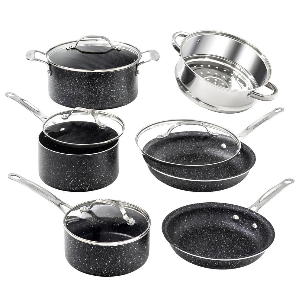 10-Piece Aluminum Ultra-Durable Non-Stick Diamond Infused Cookware Set with Glass Lids - Hercitys