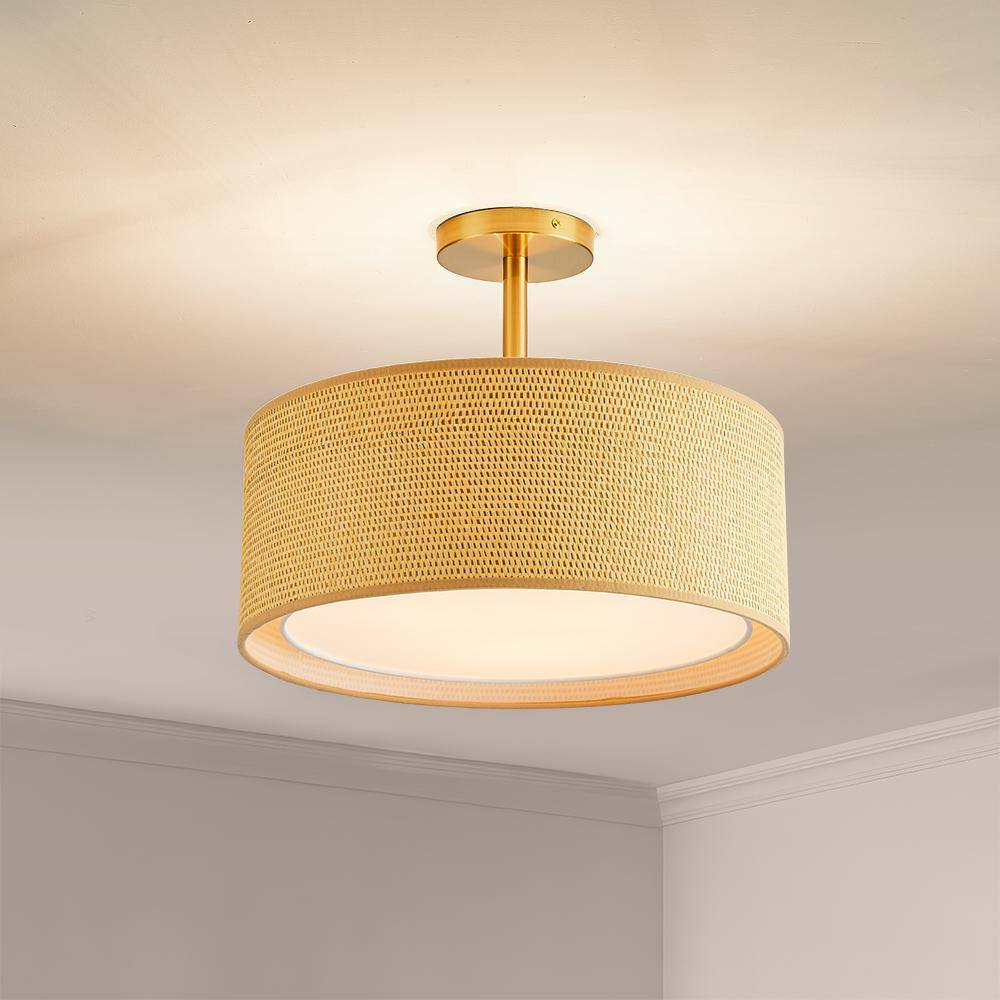 15.7 in. 3-Light Copper Fabric Semi-Flush Mount Ceiling Light - Hercitys