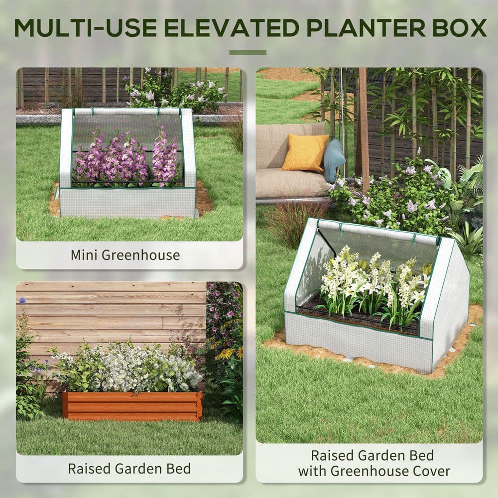 49.25 in. W x 37.5 in. D x 36.25 in. H White Steel Raised Garden Bed with Mini Greenhouse, Planter Box with Cover - Hercitys