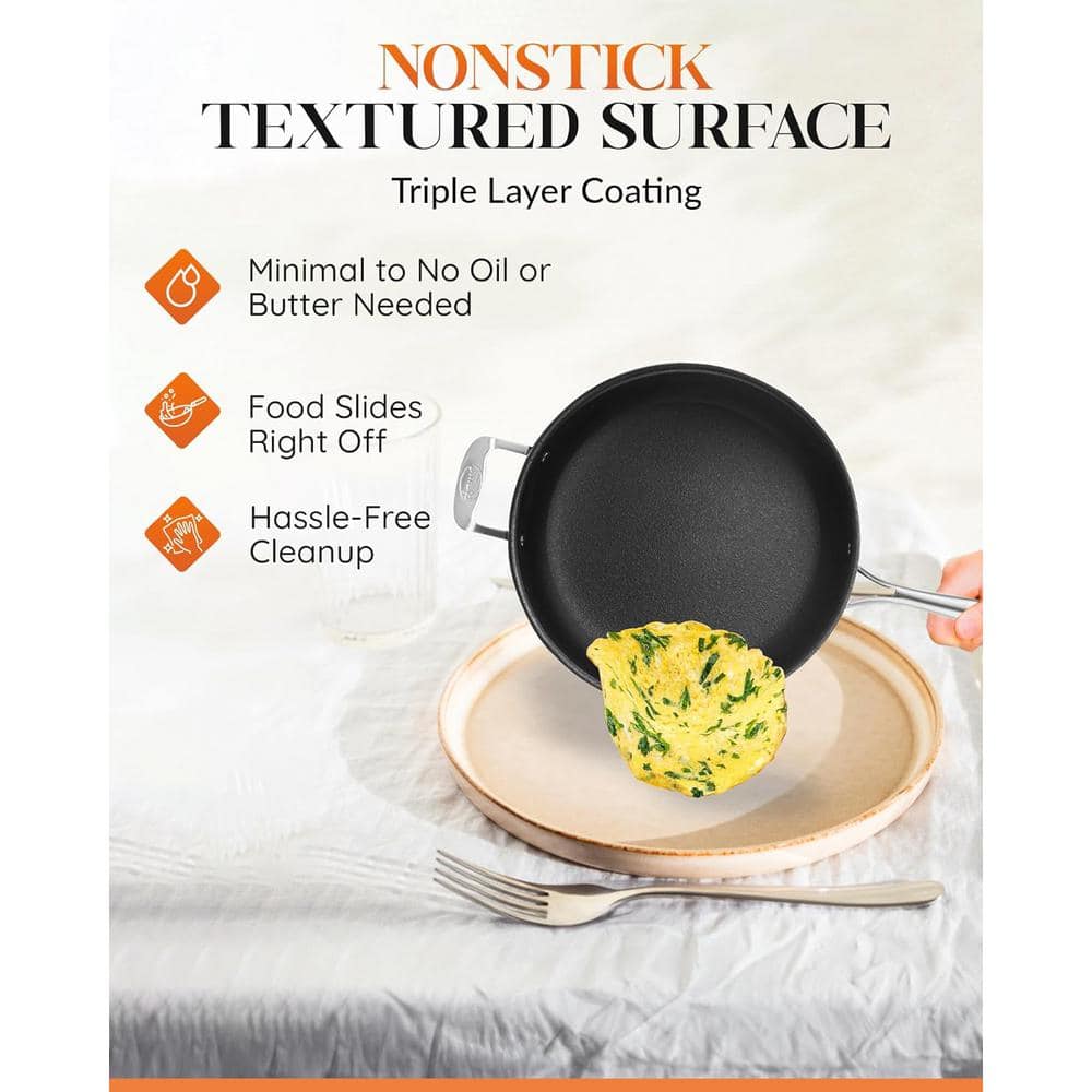 5.5 qt. Aluminum Cast Textured Coating Non-Stick Deep Saute Pan with Glass Lid and Helper Handle - Hercitys