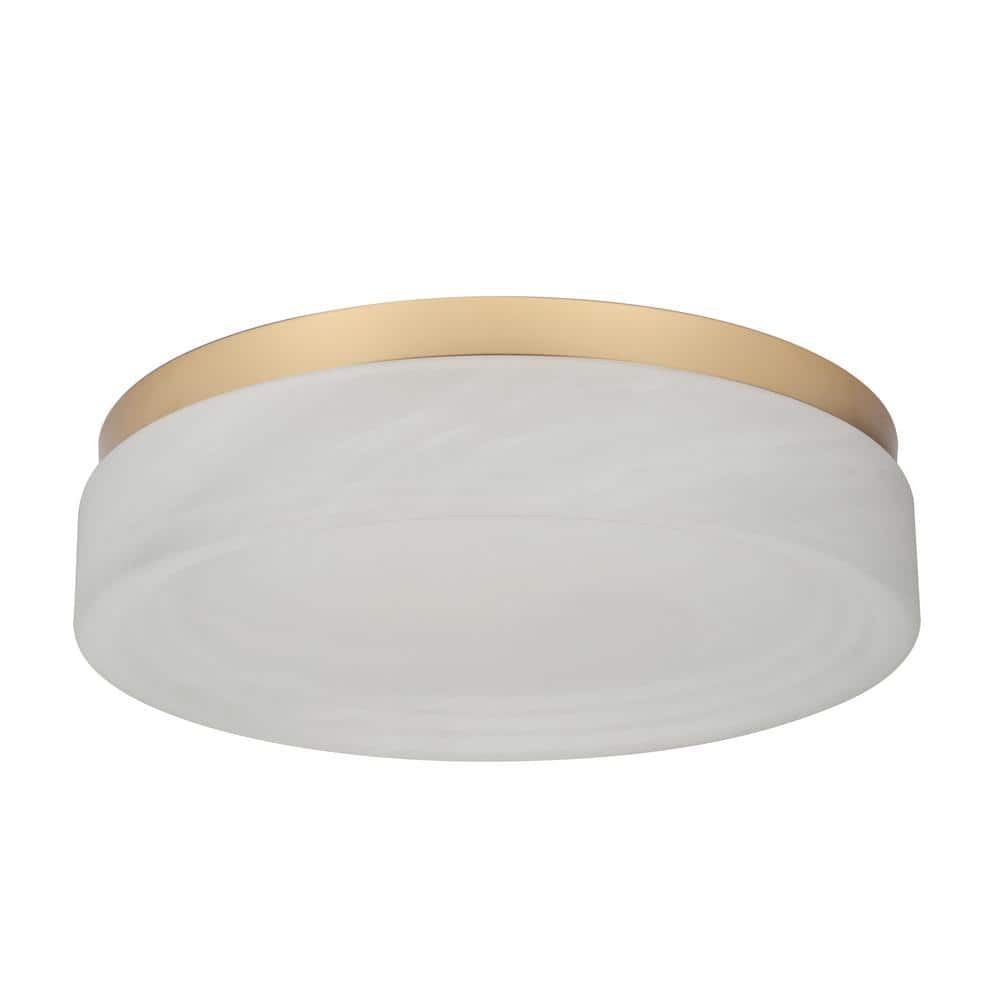 13 in. 24-Watt Modern Brushed Gold-Plated Integrated LED Flush Mount with Alabaster Glass Shade - Hercitys