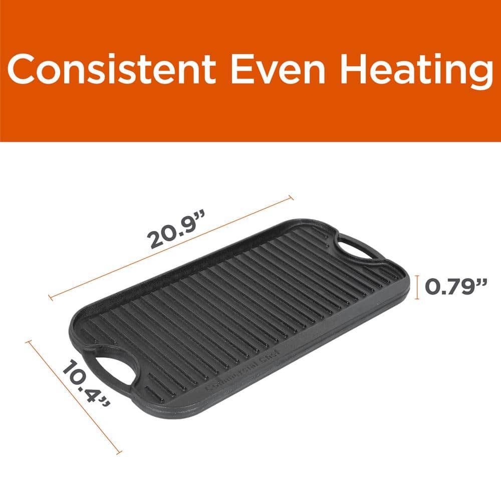20.9 in. Pre-Seasoned Cast Iron Reversible Grill Griddle - Hercitys