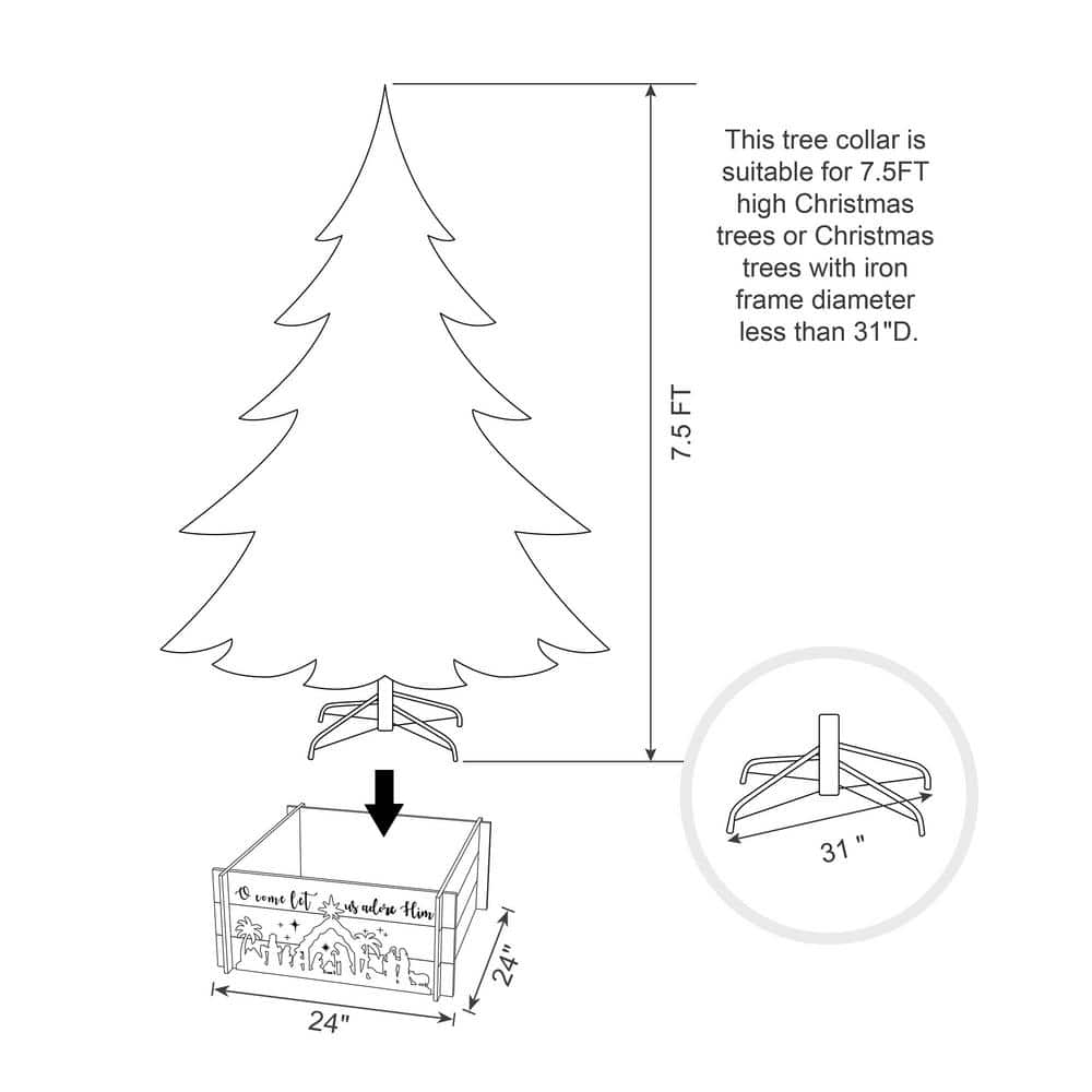 24 in. L Wooden Nativity Scene Tree Collar - Hercitys