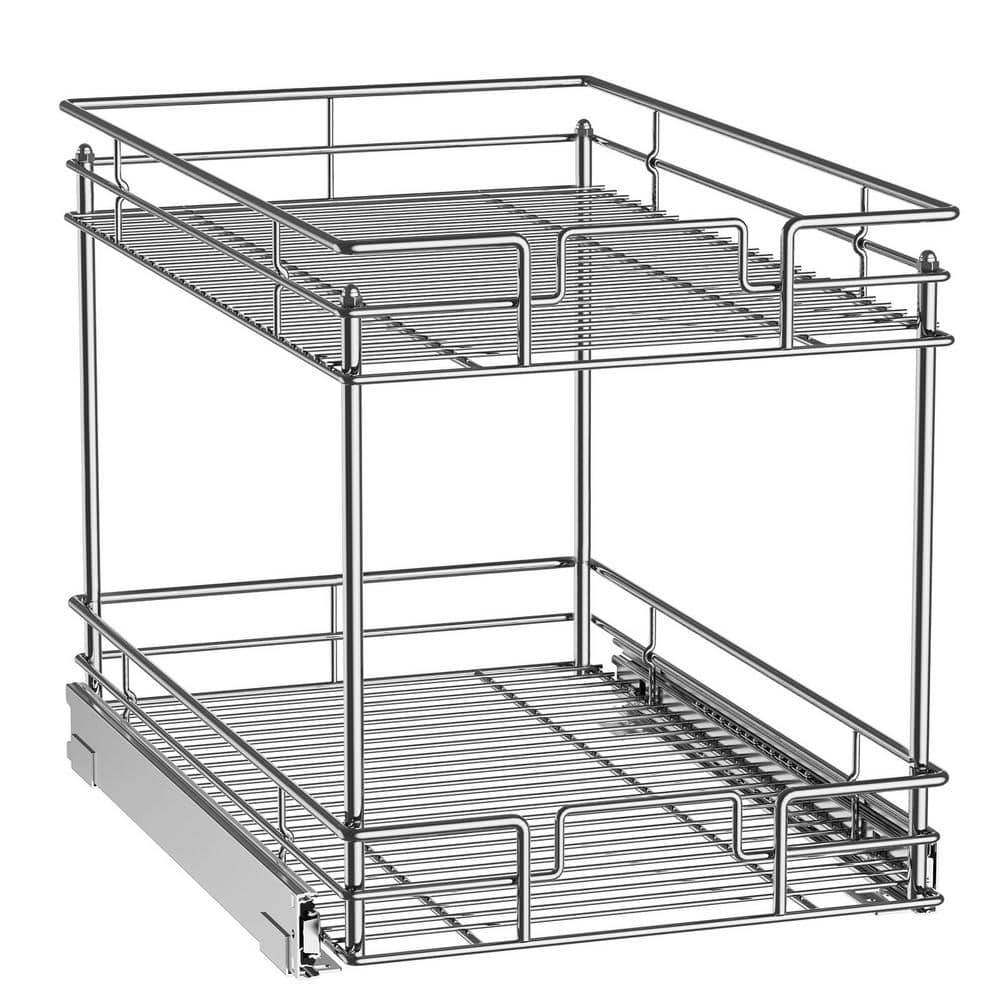 15 in. H x 14 in. W x 21 in. D Silver Metal Pull-Out Organizer - Hercitys