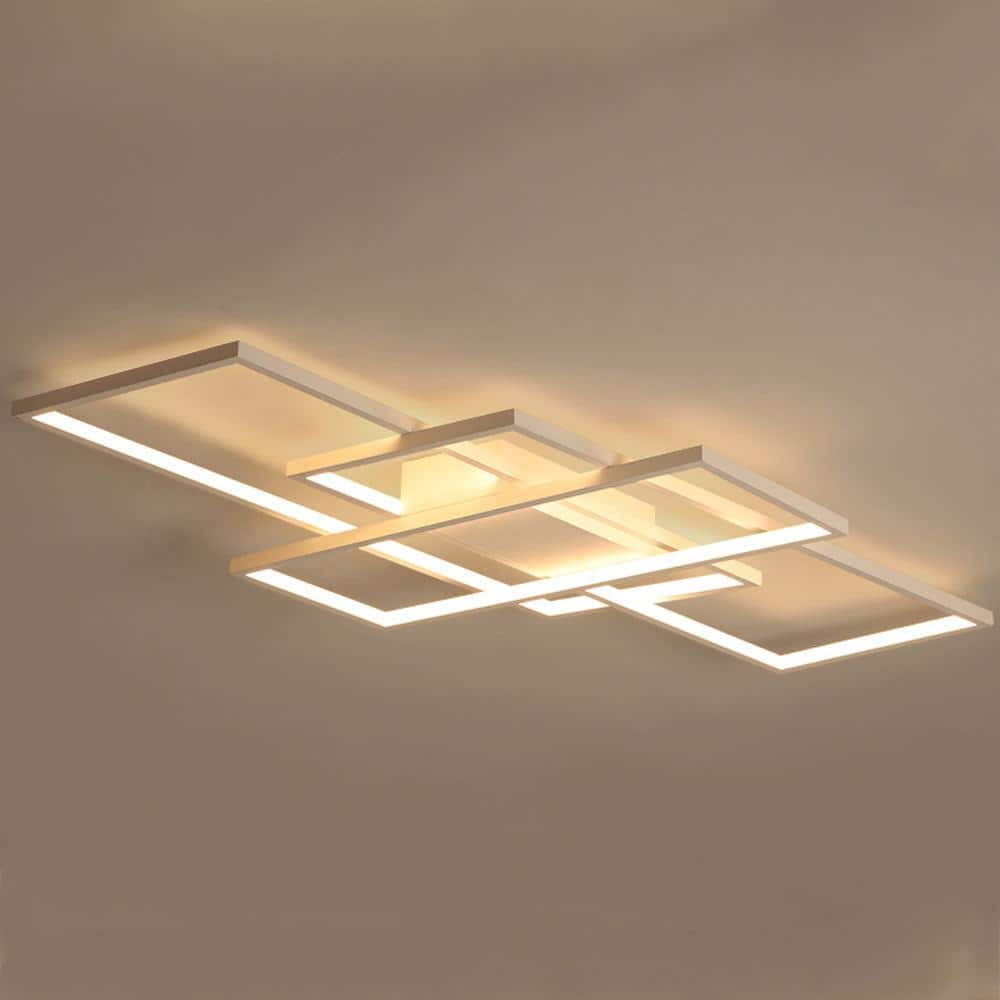 35 in. 1-Light Modern White Integrated LED Square Acrylic Dimmable Flush Mount Ceiling Light with Remote - Hercitys