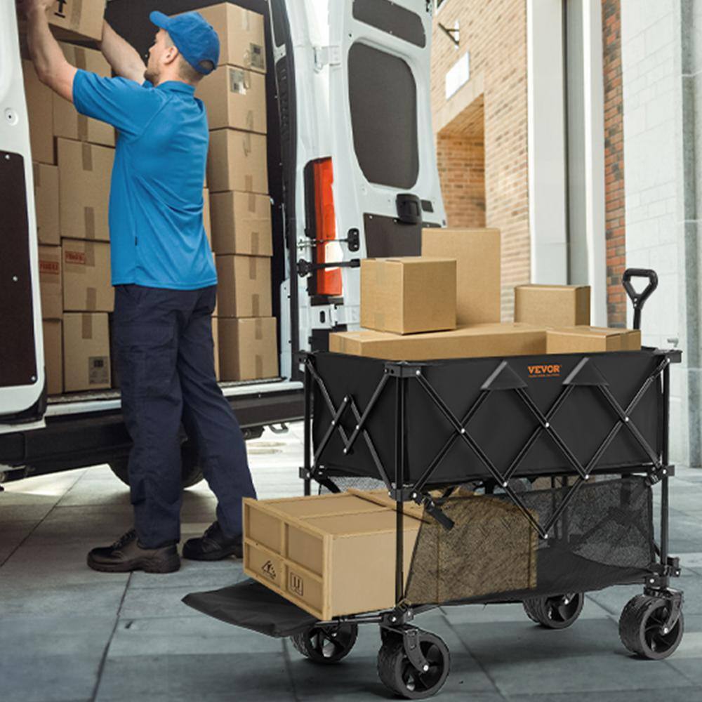 14.12 cu. ft. Steel Garden Cart Foldable Double Decker Wagon 400L Collapsible Wagon with All-Terrain Wheels Heavy Duty - Hercitys