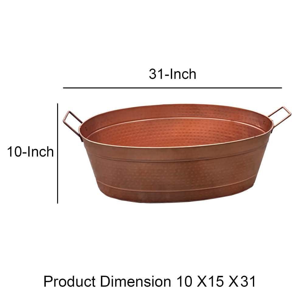1.7 Gal. Copper Steel Oval Shape Hammered Texture Metal Tub with 2 Side Handles - Hercitys