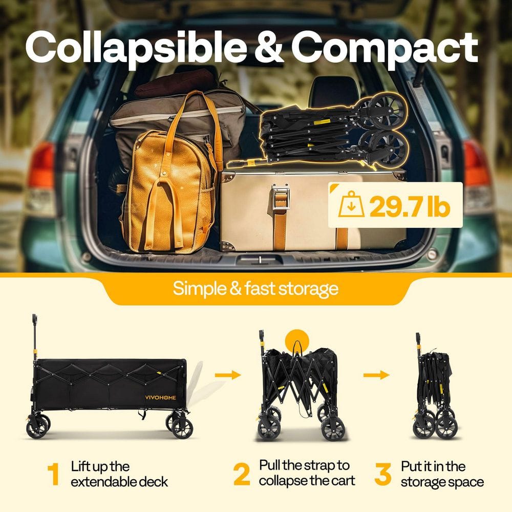 12.4 cu. ft. Folding Heavy Duty Steel Utility Garden Cart with Extended Tailgate - Hercitys