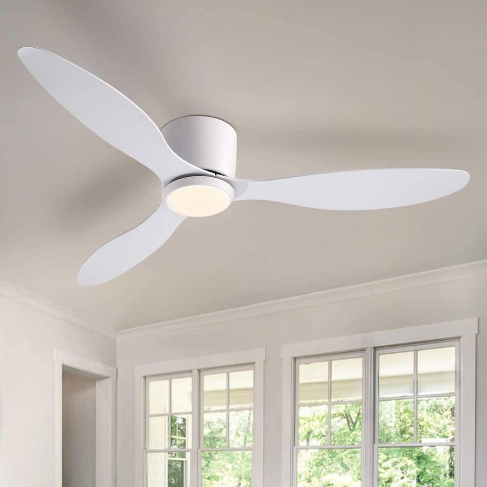52 in. Smart Indoor Modern White Low Profile Ceiling Fans with Remote and Wall Control with Dimmable Integrated LED - Hercitys