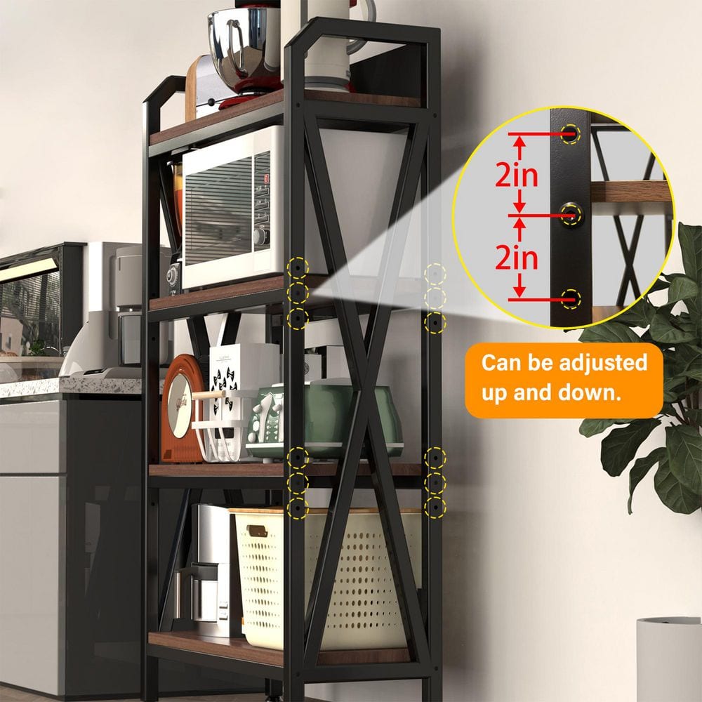 4-Shelf Brown Steel and Wood Kitchen Pantry Organizer Storage Shelves for Kitchen, Dining Room - Hercitys