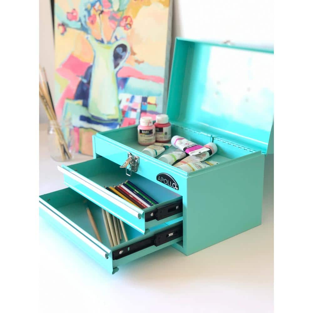 14 in. Green 2-Drawer Hand Tool Box - Hercitys