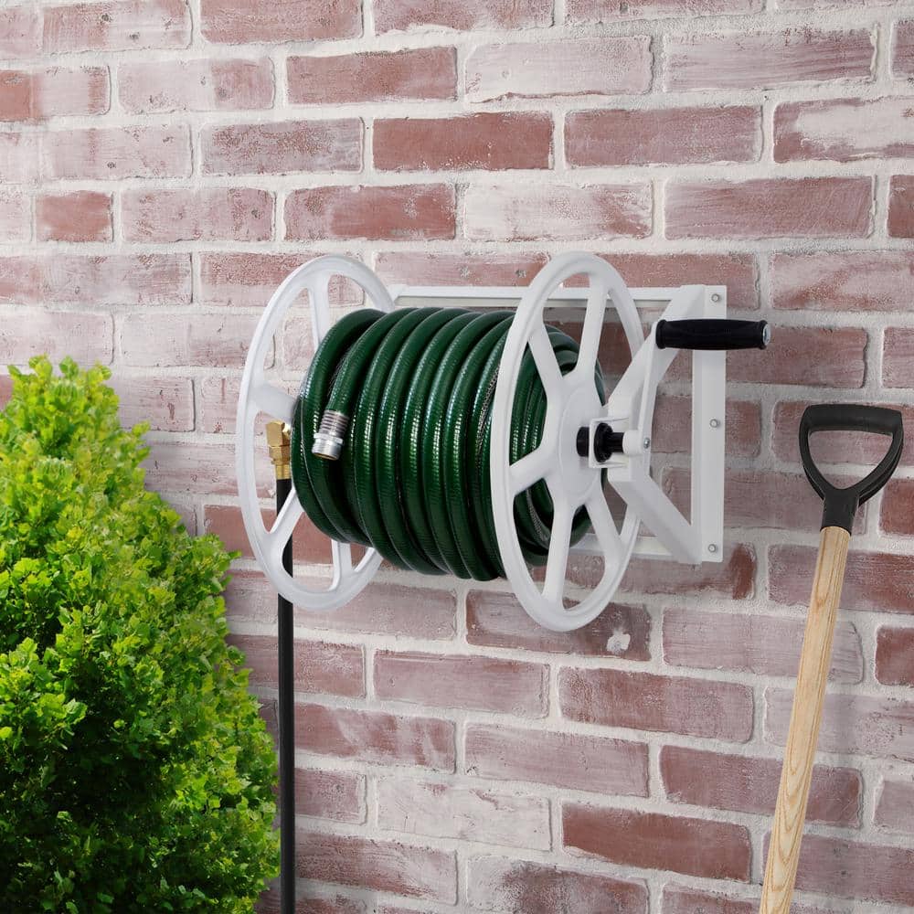 200 ft. White Steel Dual mount Wall Mounted Garden Hose Reel - Hercitys