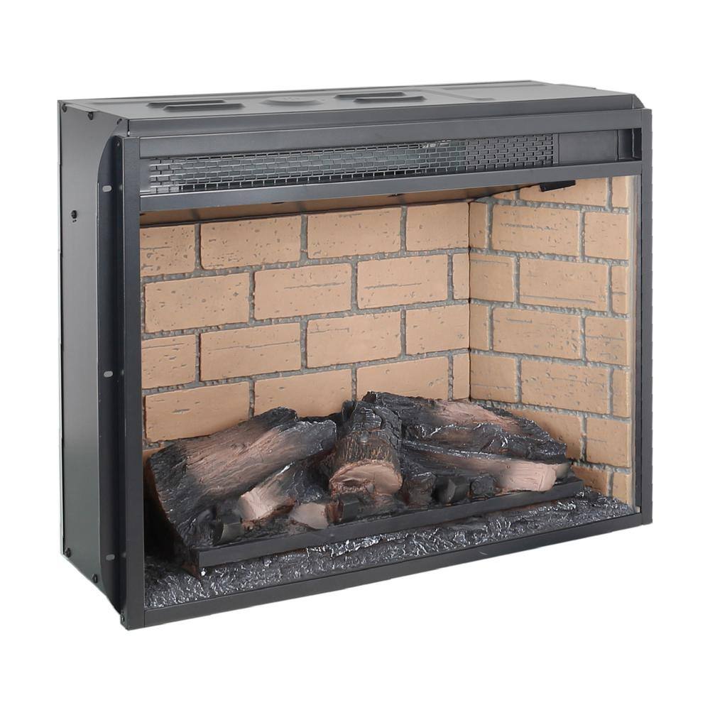 24 in. Wall Mount Electric Fireplace Insert in Black with Tempered Glass, Brick - Hercitys