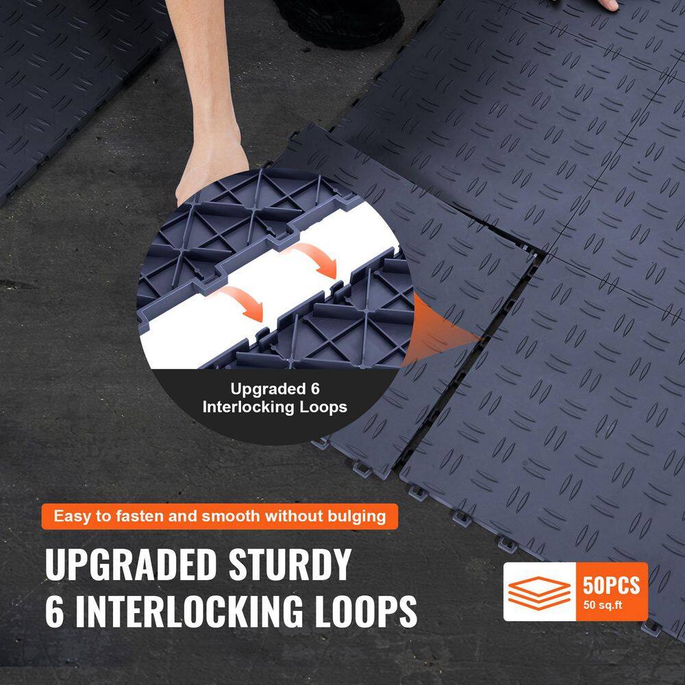 50 Pack Garage Tiles, 12 x 12 x 0.53 in., 50 sq. ft. Non-Slip Interlocking, Double-Sided Texture, Graphite Gray - Hercitys