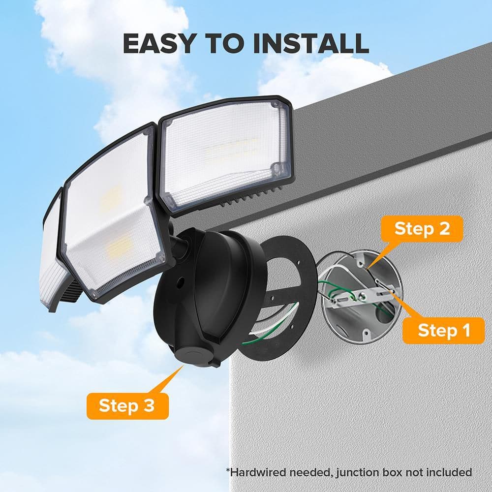 475-Watts equivalent 9000-lumens 320° Black Non Motion Sensing Integrated LED Flood Light - Hercitys