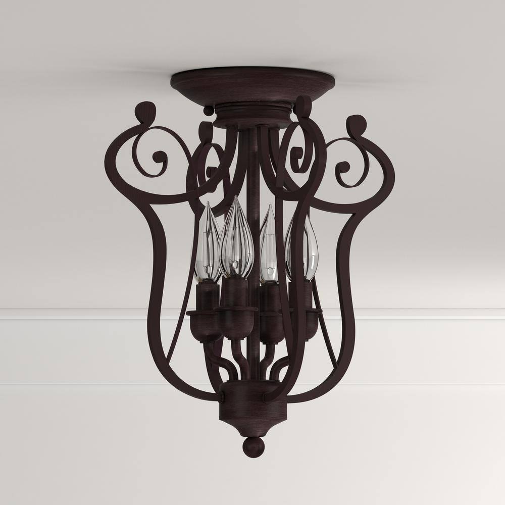 4-Light Rubbed Bronze Candle Semi-Flush Mount Light - Hercitys