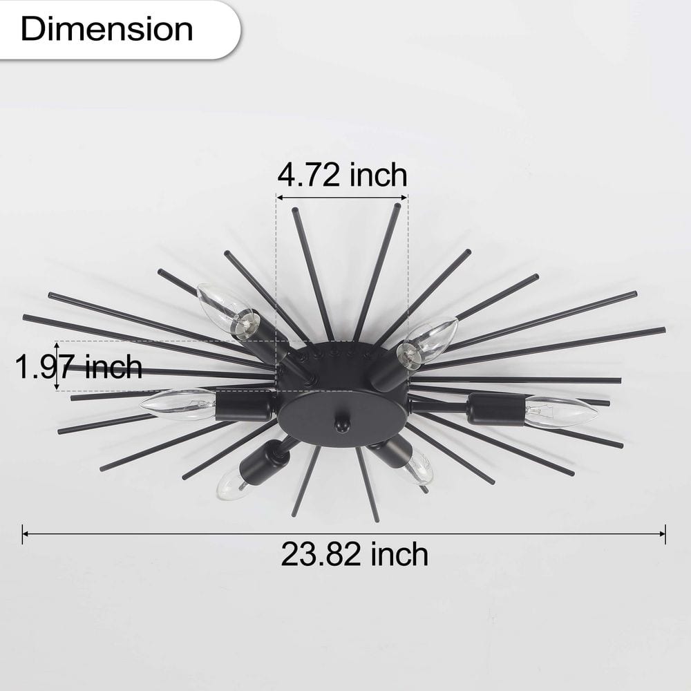 23.82 in. 6-Light Black Modern Starburst Flush Mount Ceiling Light - Hercitys
