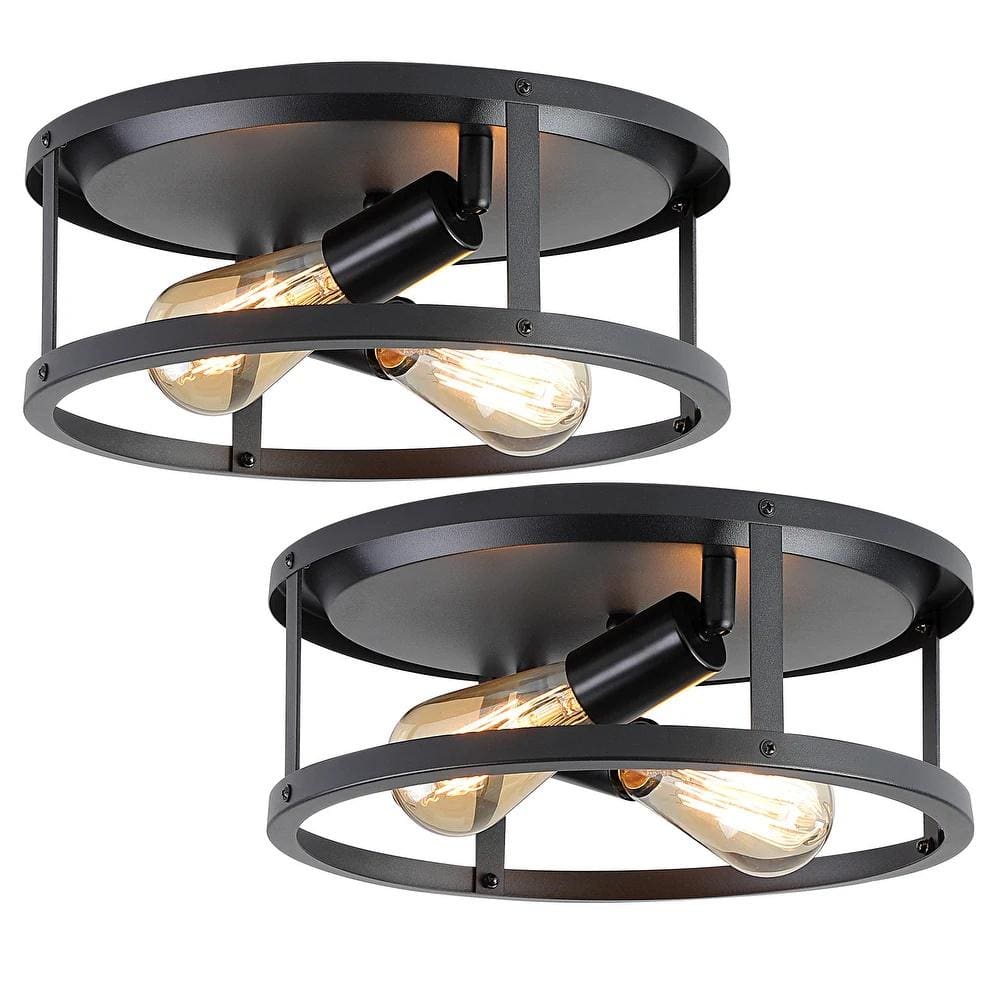 12.7 in. 2-Light Farmhouse Black Flush Mount Ceiling Light with No Bulbs Included (2-Pack) - Hercitys