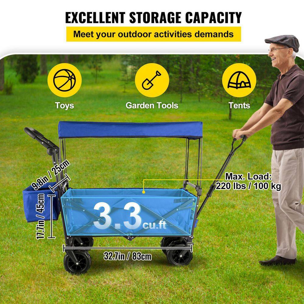 3 cu. ft. Extra Large Collapsible Garden Cart with Removable Canopy, Steel, Garden Cart Blue - Hercitys