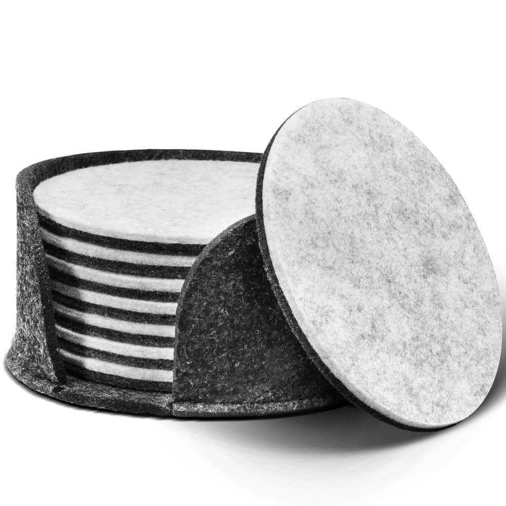 4 in. Dia Round Black Felt Coasters with Holder (Set of 8) - Hercitys