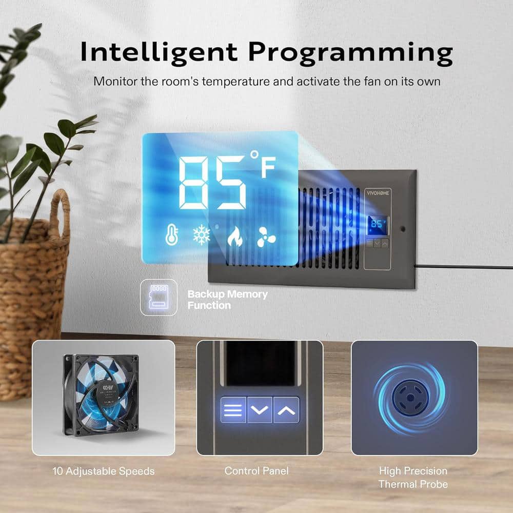 120 CFM Wall Mounted Quiet Smart Register Booster Fan with Thermostat Control in Grey - Hercitys
