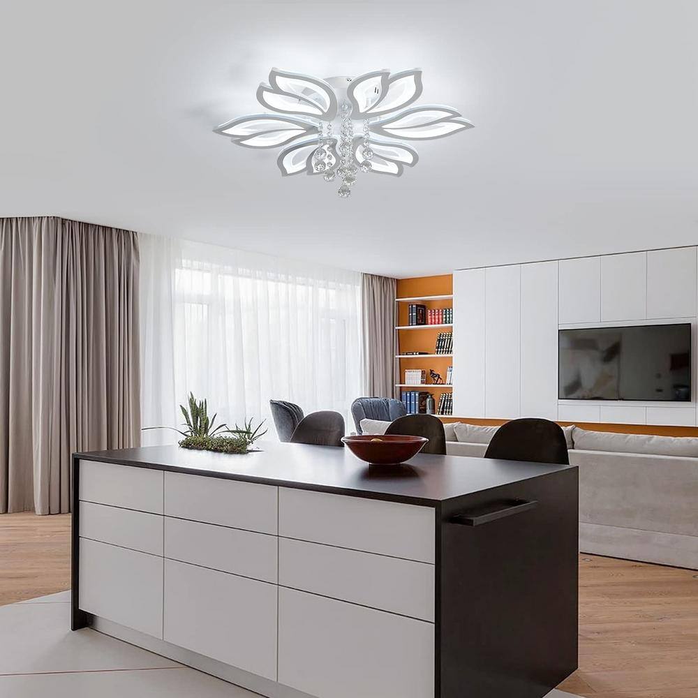 27.5 in. White Acrylic Dimmable Modern Flush Mount Ceiling Light  6-Head Flower Light Fixture - Hercitys