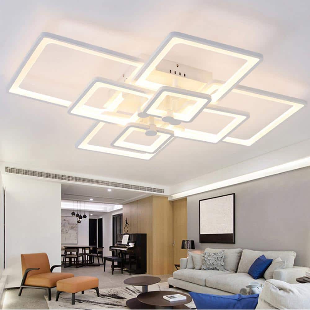 41.34 in. White Modern Flush Mount LED Ceiling Light with Remote and Acrylic Lampshade - Hercitys