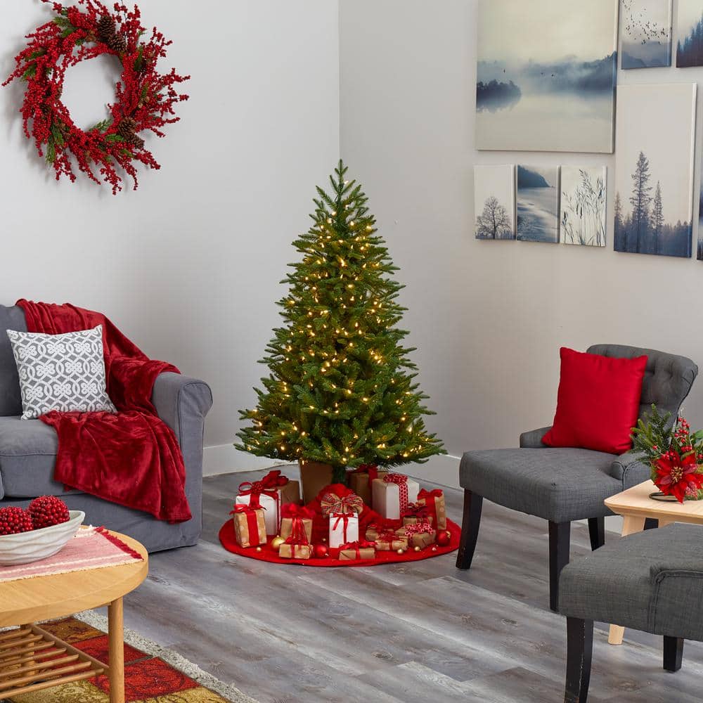 5 ft. Pre-lit Cambridge Fir Artificial Christmas Tree with 300 Clear Warm Multi-Function LED Lights - Hercitys