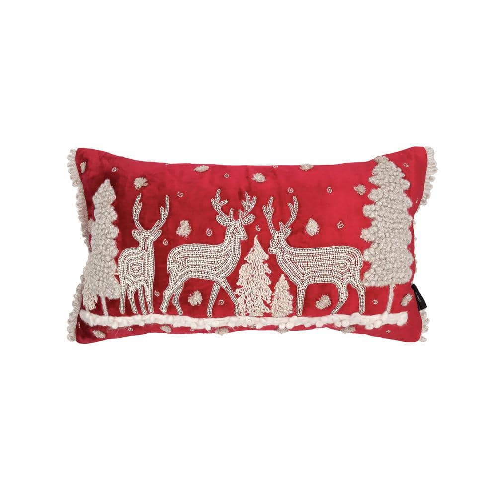 14 in. x 26 in. Red Reindeer Pillow - Hercitys