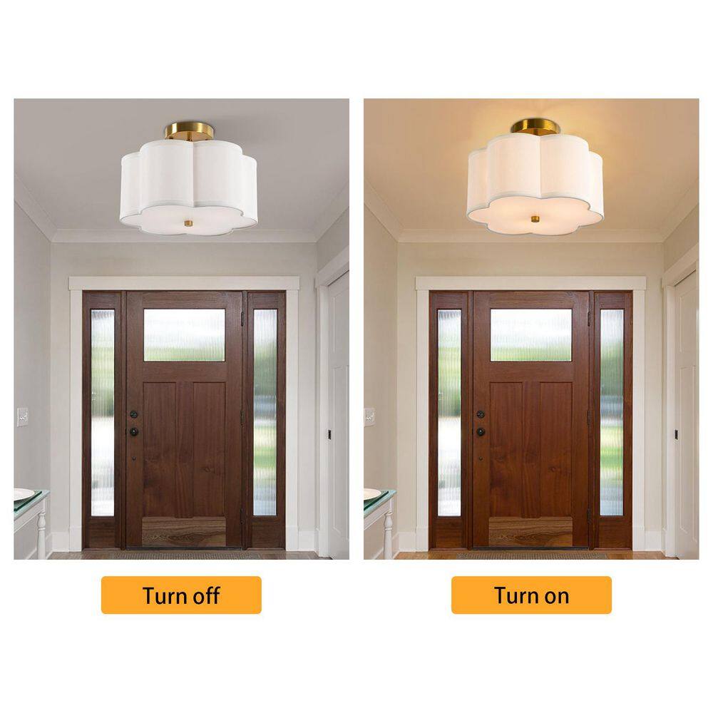 12.99 in. 3-Light Creamy White Modern Petal Shaped Semi-Flush Mount Ceiling Light with Shade and No Bulbs Included - Hercitys