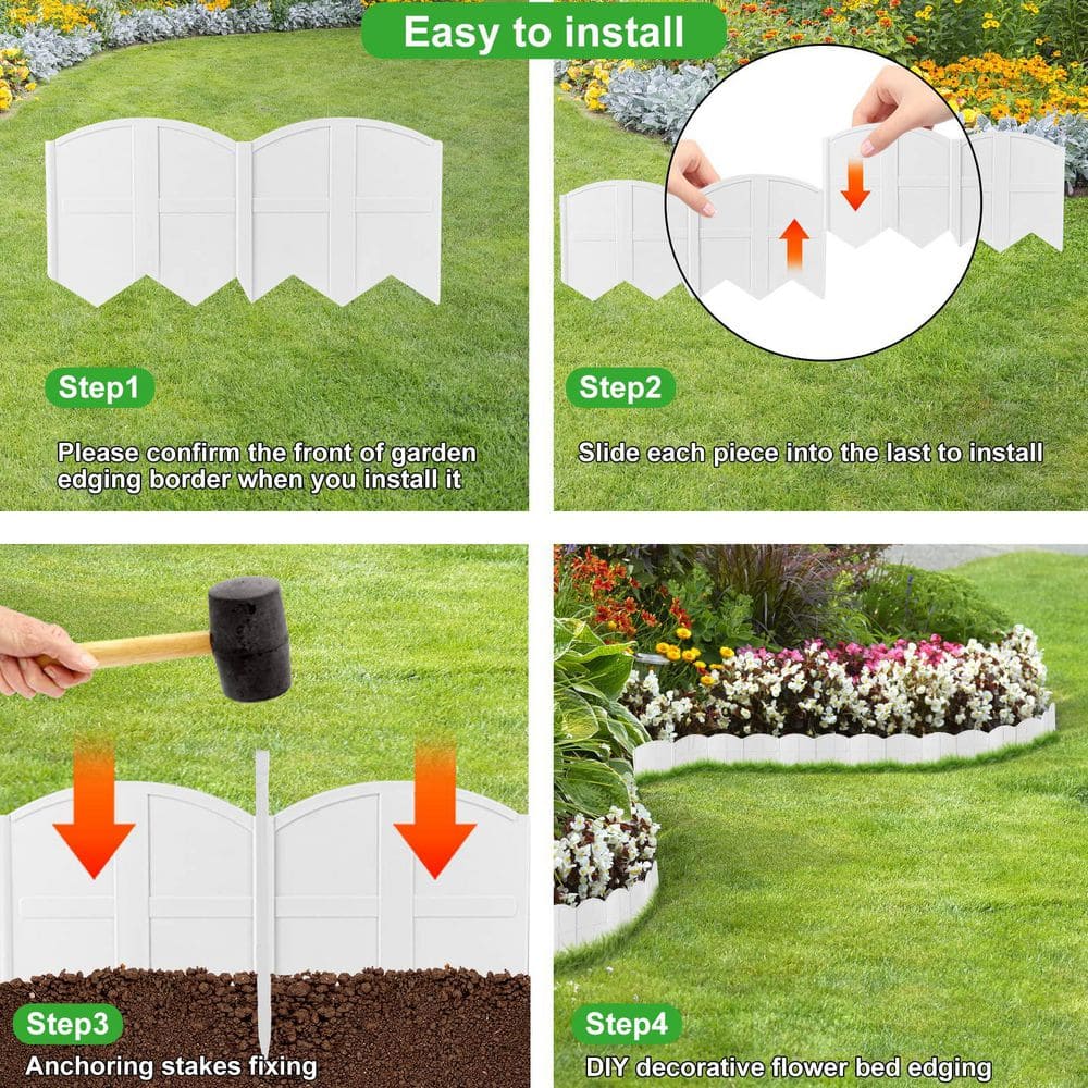 5.9 in. L x 12.16 in. W 20-Pieces White Garden Edging Border Landscape Edging with 20Pcs Stakes for Lawn Flower Bed Yard - Hercitys