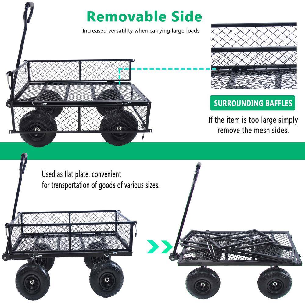 3.5 cu.ft. Black Metal Folding Garden Cart with Metal Net - Hercitys