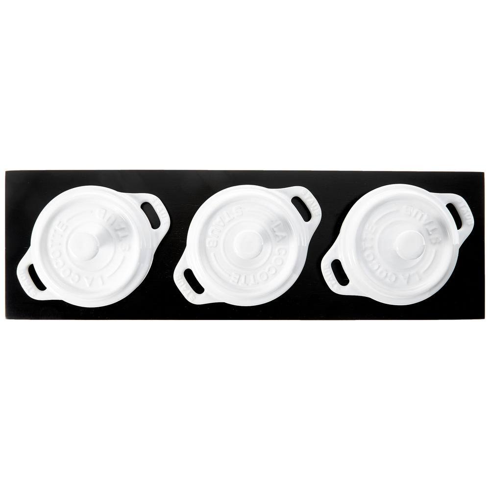 3-Piece White Mini Round Ceramic Cocotte Set with Stand - Hercitys