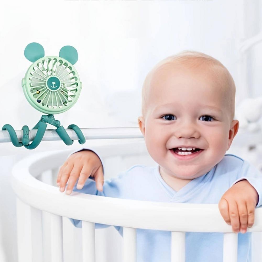 3.78 in. 3-Fan Speeds Personal Fan Octopus Shaped Baby Stroller USB Fan with Clip and Flexible Tripod Wrapped, Pink - Hercitys