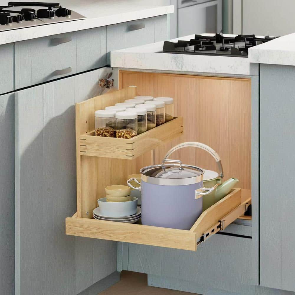 19.5 in. W Kitchen Under Sink Organizers and Storage Drawer, Pull Out Drawer with Hard Close, Adjustable (Left)-Natural - Hercitys