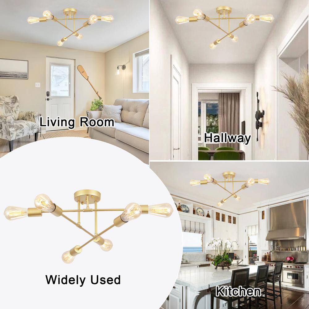20.66 in. 6-Light Gold Sputnik Modern Semi-Flush Mount Ceiling Light - Hercitys