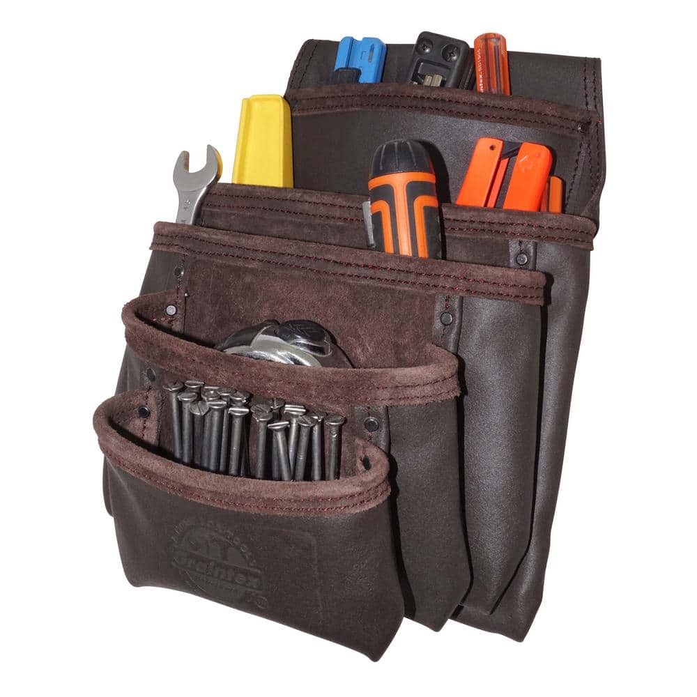 5-Pocket Oil Tanned Leather Nail and Tool Pouch in Dark Brown - Hercitys