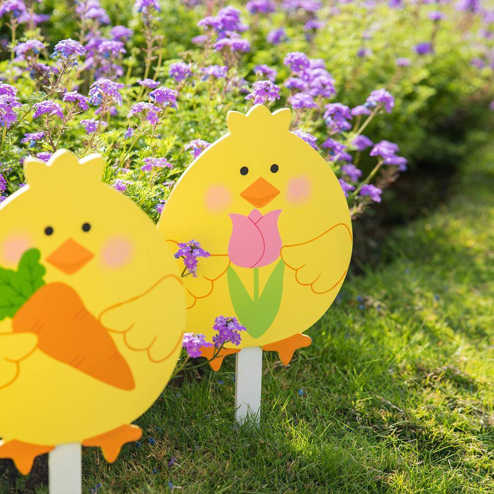 15 in. H Easter Wooden Chick Pick/Yard Stake (Set of 3) - Hercitys