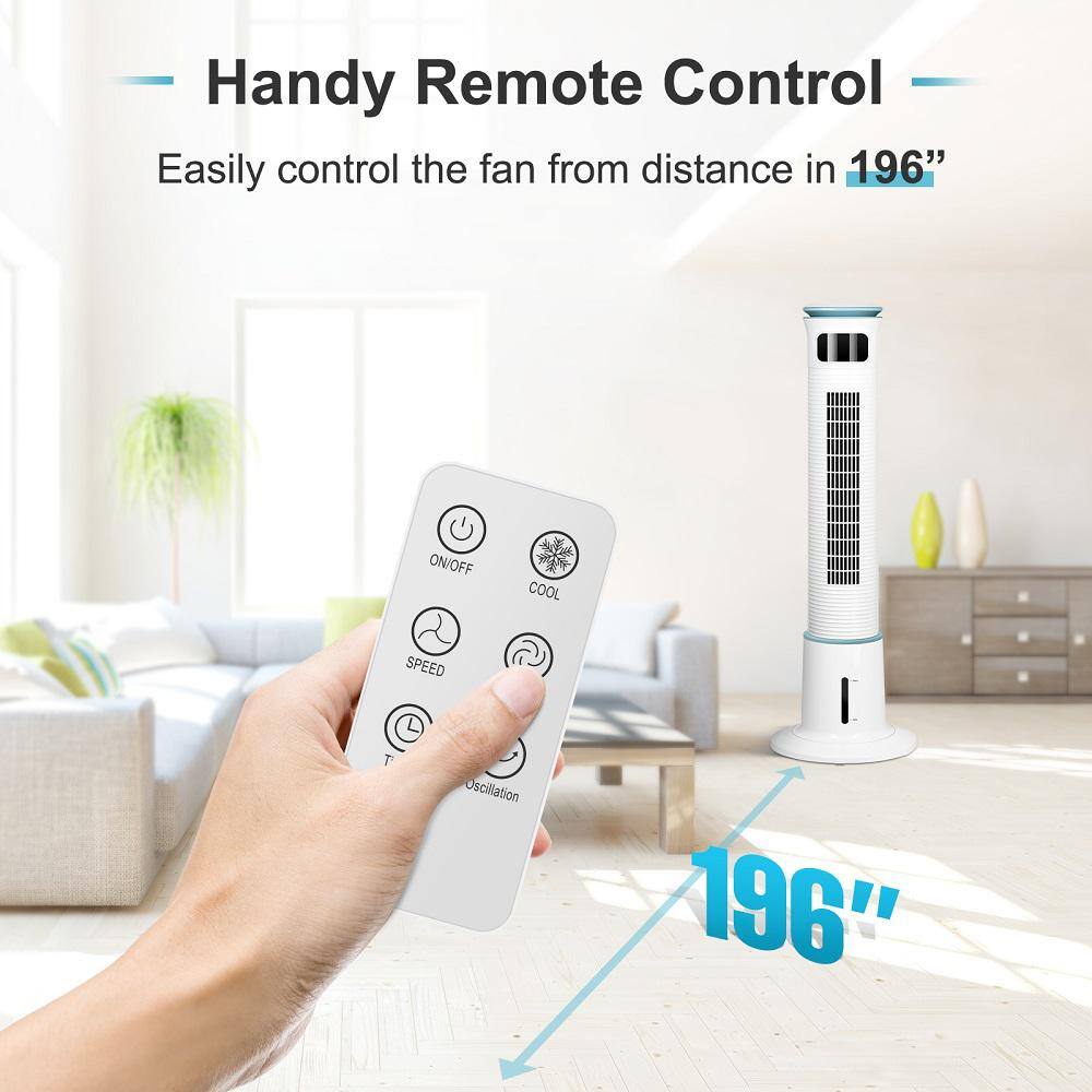 43 in. 12-Speed Standing Tower Fan Humidifier Cooling Fan in White with 15 Hours Timing Closure and Remote Control - Hercitys