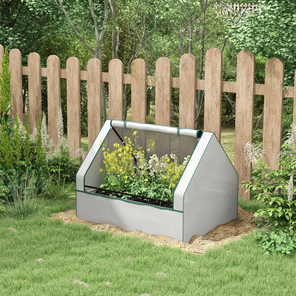 49.25 in. W x 37.5 in. D x 36.25 in. H Galvanized Steel Raised Garden Bed with Mini Greenhouse - Hercitys